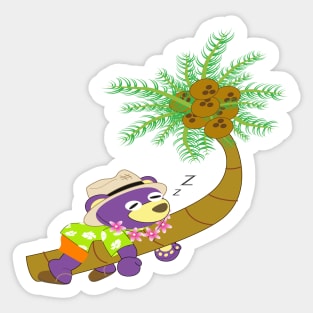 Mr.purple bear is lying down on the coconut tree,lazy summer,lazy bear Sticker